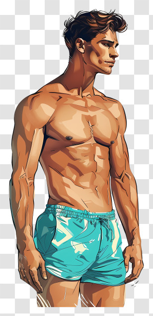 Man Beach Body - Muscular Man In Swim Shorts Transparent PNG