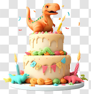 Dinosaur Birthday Cake - Dinosaur-Themed Birthday Cake With Candles Transparent PNG