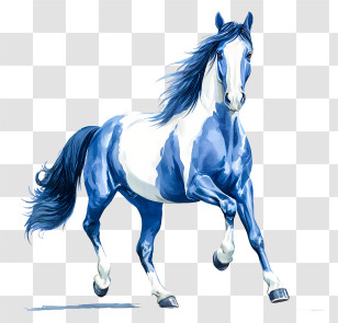 Watercolor Horse - Blue Galloping Horse Transparent PNG