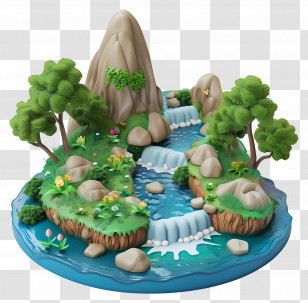 Cartoon River - 3D Cartoon Waterfall And Mountain Landscape Transparent PNG