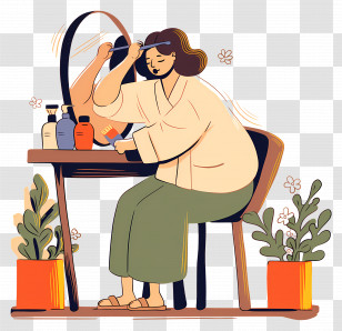Woman Brushing Hair - Woman Relaxing At Vanity Transparent PNG