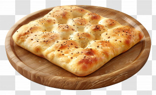 Focaccia Bread - Focaccia Bread On A Wooden Plate Transparent PNG