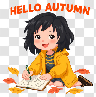 Hello Autumn - Girl Drawing In Autumn Transparent PNG