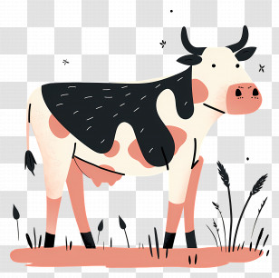 Cow - Black And White Cow In Field Transparent PNG
