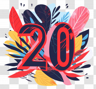 Number 20 - Colorful 20 Number With Abstract Design Transparent PNG