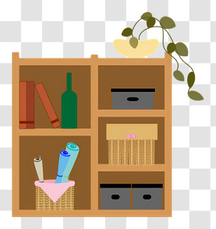 Cartoon - Organized Bookshelf With Various Items Transparent PNG
