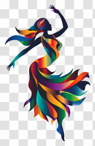 Dancer - Vibrant Dancing Silhouette In Colorful Flowing Dress Transparent PNG