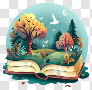 World Storytelling Day - Open Book With Magical Story Scene Transparent PNG