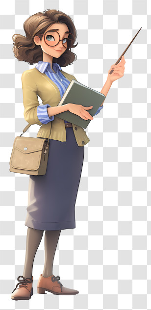 Animated Female Teacher - Teacher Holding Book And Pointer Transparent PNG