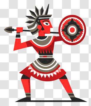 Traditional Dayak Gong Dance - Warrior With Spear And Shield Transparent PNG