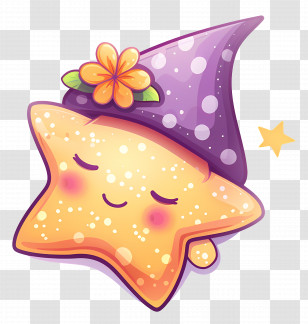 Kawaii Star - Yellow Star With Hat And Cute Smile Transparent PNG