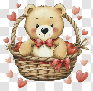 Cute Bear - Cute Teddy Bear In Heart-filled Basket Transparent PNG