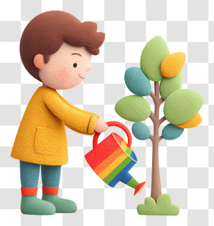 Child Watering A Tree - Boy Watering A Young Tree Transparent PNG