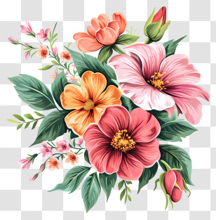 Custom Flowers - Realistic Floral Bouquet With Bright Blossoms Transparent PNG