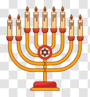 Hanukkah Menorah - Golden Menorah With Lit Candles For Hanukkah Transparent PNG