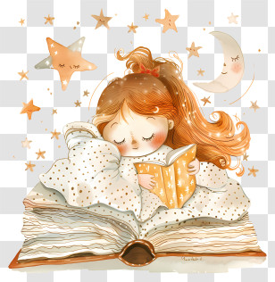Childrens Bedtime Stories - Dreamy Girl Reading A Book Transparent PNG