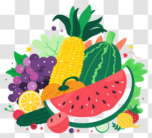 Food Background - Colorful Fruits And Vegetables Illustration Transparent PNG