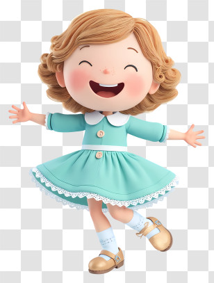 Little Girl Dancing - Joyful Girl In Blue Dress Transparent PNG