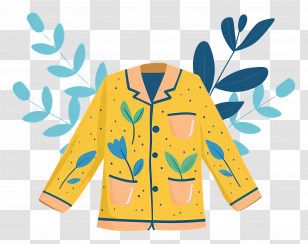 Pajamas - Yellow Floral Patterned Jacket Transparent PNG