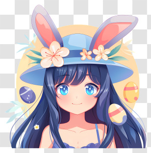 Anime - Cute Anime Girl With Bunny Ears And Easter Eggs Transparent PNG