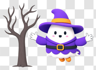 Cute Ghost - Cute Purple Witch Ghost Transparent PNG