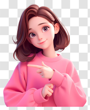 Girl Pointing - Girl In Pink Sweater Pointing Transparent PNG