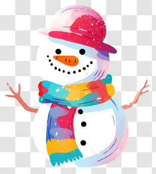 Snowman - Festive Snowman With Colorful Scarf Transparent PNG