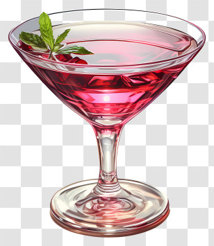 Cocktail - Red Cocktail Glass With Mint Garnish Transparent PNG