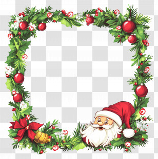 New Year Frame - Christmas Wreath With Santa Claus Transparent PNG