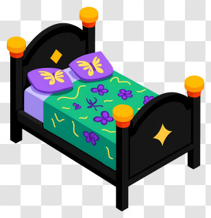 Cartoon Bed - Colorful Bed With Decorative Pillows Transparent PNG