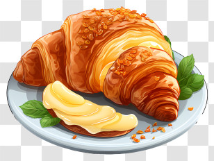 Croissant - Croissant With Butter On A Plate Transparent PNG