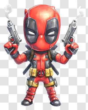 Deadpool Holding Two Pistols - Charming Deadpool Cartoon Transparent PNG