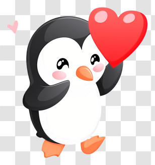 Valentine Penguin Simplistic Vector Art - Cute Cartoon Penguin Holding A Heart Transparent PNG