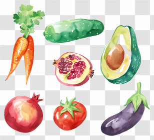 Vegetables And Fruits - Watercolor Illustration Of Vegetables And Fruits Transparent PNG