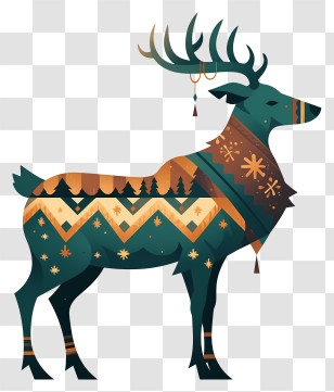 Reindeer Silhouette - Ornamental Patterned Deer Illustration Transparent PNG