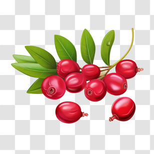 Red Cranberries - Fresh Cranberry Fruit With Leaves Transparent PNG