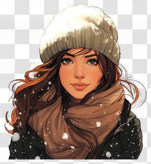 Winter Girl - Beautiful Woman In White Hat And Scarf Transparent PNG