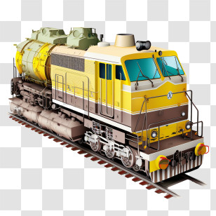 Railway Train
 - Detailed Yellow Locomotive Design Artwork Transparent PNG