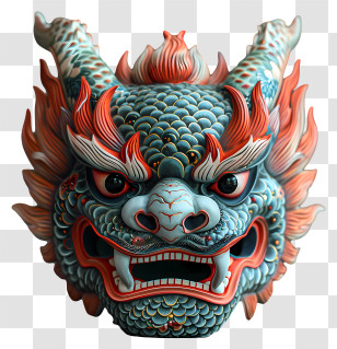 Dragon Face - Traditional Dragon Mask With Vibrant Colors Transparent PNG