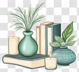 Aroma Diffuser - Decorative Books And Candles With Plants Transparent PNG