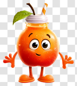 Cute Cartoon Juice - Orange Juice Bottle With Leaf Transparent PNG