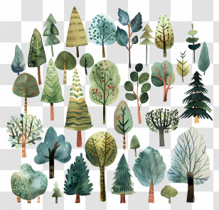 Forest - Diverse Tree Illustrations Set Transparent PNG