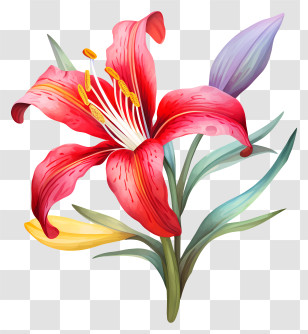 Pink Lily - Red Lilies With Colorful Buds Transparent PNG