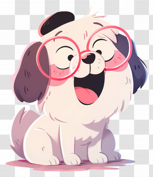 Cute White Dog - Happy Cartoon Dog With Glasses And Smiling Expression Transparent PNG