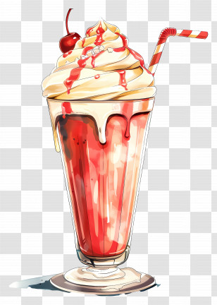 Milkshake Cup - Strawberry Milkshake With Cream And Cherry Transparent PNG