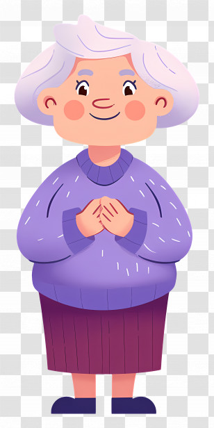 Old Woman - Elderly Woman Character In Purple Sweater Transparent PNG