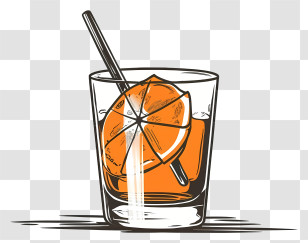 Whiskey - Glass Of Orange Cocktail With Slice And Stir Stick Transparent PNG