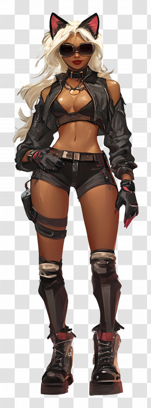 Cat Girl - Stylish Anime-Inspired Character In Cool Outfit Transparent PNG