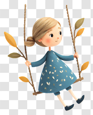 Little Girl On Rope Swing - Girl On Swing With Leaves Transparent PNG