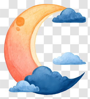 Watercolor Moon - Crescent Moon With Clouds Illustration Transparent PNG